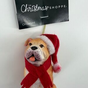 The Christmas Shoppe Bulldog Ornament Santa Hat Scarf Christmas 2025 Collectible